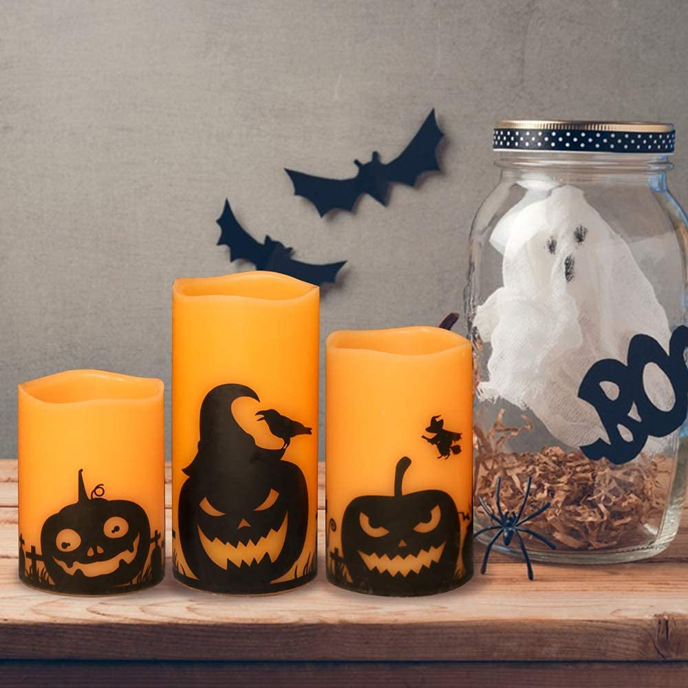 Pumpkin Halloween Flameless Candles Battery Operated with Timer
